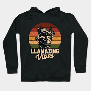 Llamazing Vibes Funny Sarcastic Llama Pun Retro Sunset Alpaca Hoodie